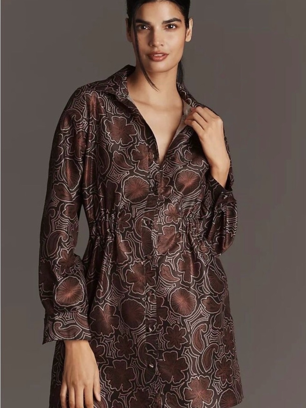 Hutch Brown Floral Long-Sleeve Shirt Dress